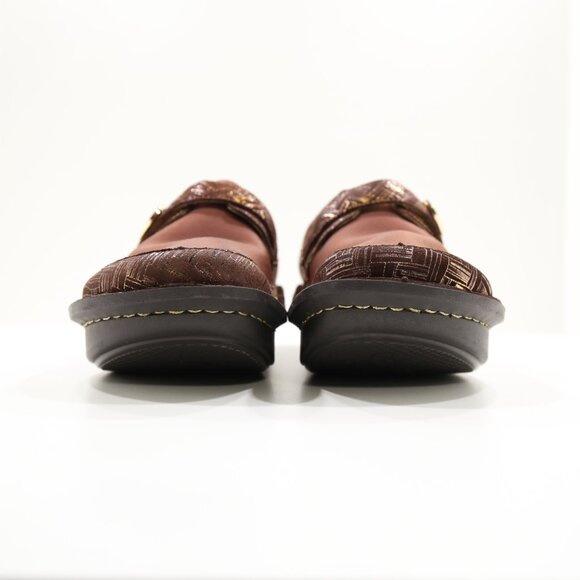 Alegria Dena Brown Leather & Fabric Dream Fit Comfort Clogs - 10/EU 40 - Picture 2 of 7